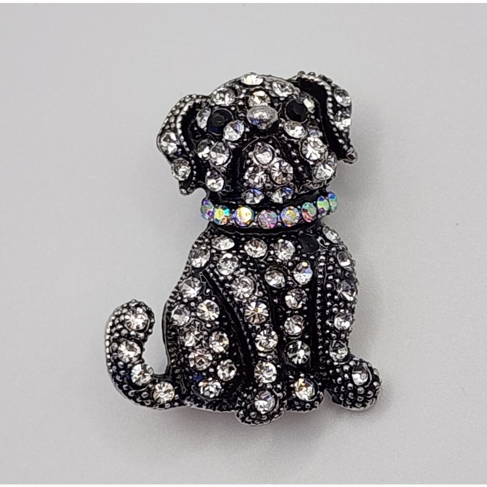 Dog Brooch Itty Bitty Puppy Clear Rhinestone Dog Smaller Collar Size Pin Cute